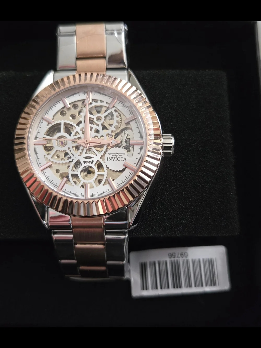 Invicta Men’s Rose Gold and Silver Skeleton Dial Watch